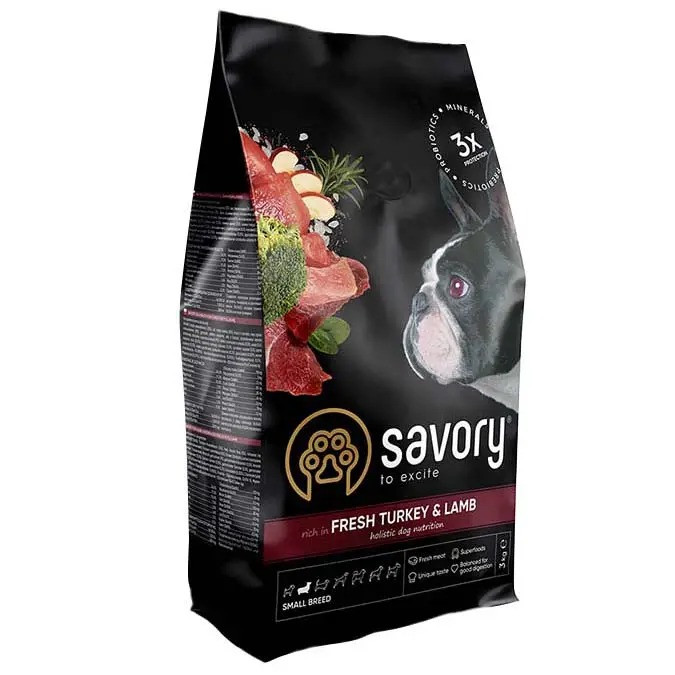 Сухий корм для собак малих порід Savory Small Breed rich in Fresh Turkey & Lamb (індичка та ягня) 3 кг
