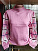 Ніжно-рожевий однотонний светр зі стильним рукавом в ромб, фото 2