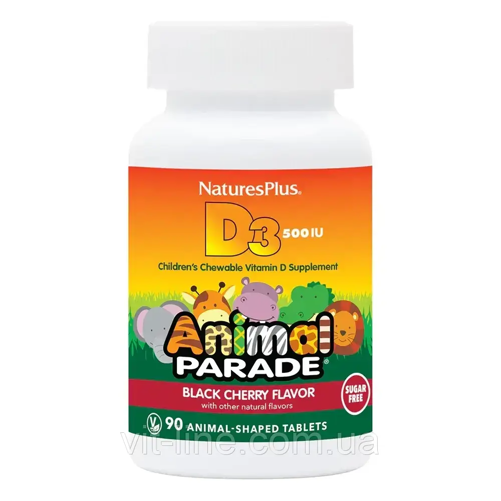 Nature's Plus Animal Parade вітамін D3 смак черешні 500 МО 90 тварин