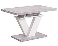 Сучасний розсувний обідній стіл із МДФ Сан-Віто білий/бетон на V-подібній опорі для кухні та вітальні AMF
