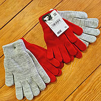 Комплект в'язаних жіночих рукавичок із 2 пар, розмір One size, колір червоний, світло-сірий