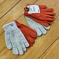 Комплект в'язаних жіночих рукавичок із 2 пар, розмір One size, колір цегляний, світло-сірий