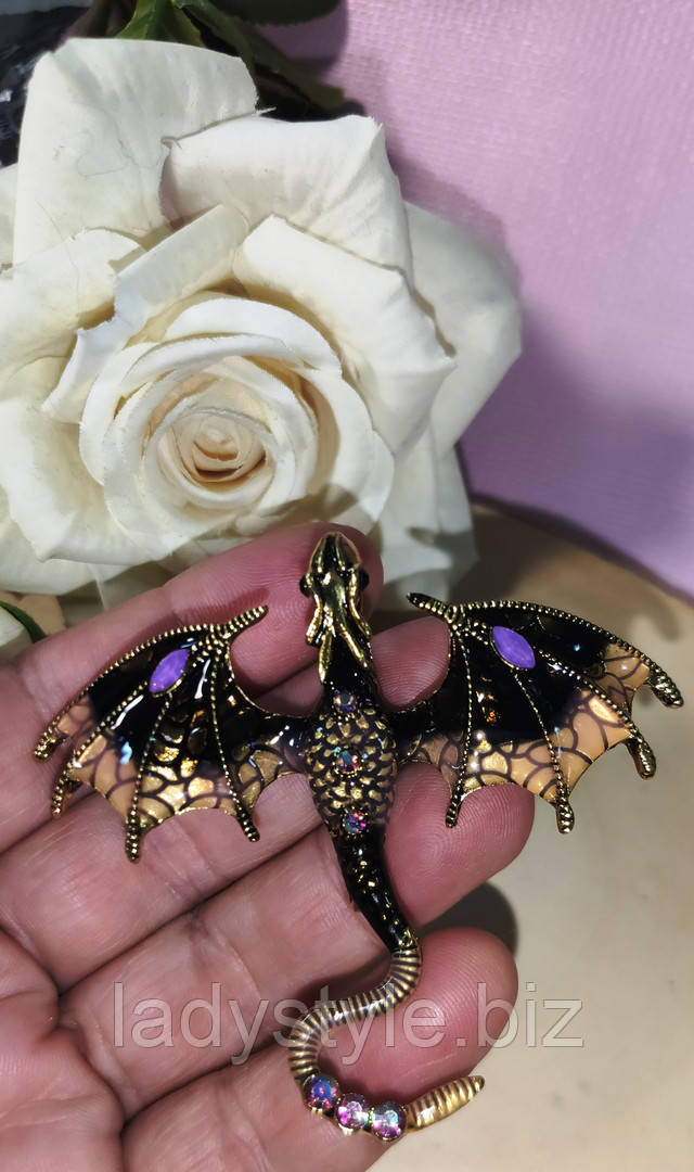 Шикарная брошь-кулон дракон от студии ladystyle.biz купить украшения с фианитами серьги пусеты подарок женщине пирсинг