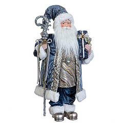Фігурка декоративна Санта з посохом у синьому костюмі 32x61 см. BST 0301441