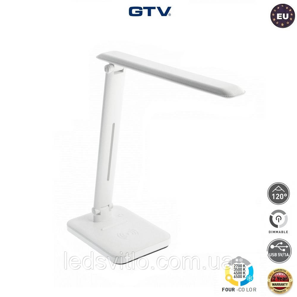 Настільна світлодіодна лампа GTV IZUKA LED 6W 400Lm 3000-6400K USB 5V/1A працює від Power Bank, Біла