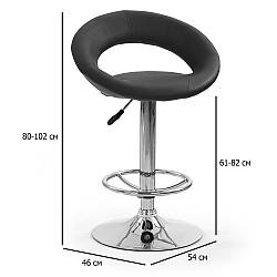 Чорні круглі барні стільці з регулюванням висоти H-15 з екошкіри на хромованій ніжці