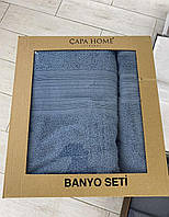 Набор махровых полотенец для лица и сауны Capa Home Турция голубой