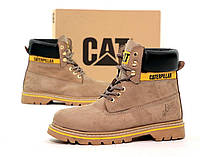 Мужские зимние ботинки Caterpillar Winter (бежевые) сапоги Cat со шнуровкой с тёплым мехом К14202 Топ