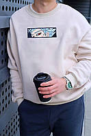 Мужской зимний свитшот теплый с рисуком Анимэ (бежевый) WNV049 качественная красивая толстовка без капюшона
