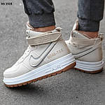 Чоловічі зимові кросівки Nike Lunar Winter (бежеві) високі теплі повсякденні кеди з хутром KS 1928 top, фото 4