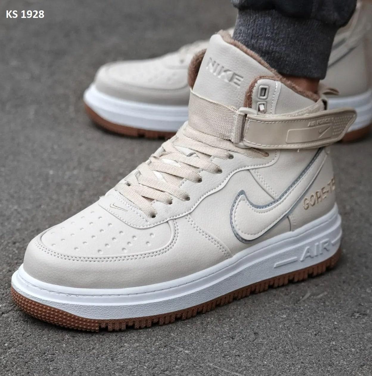 Чоловічі зимові кросівки Nike Lunar Winter (бежеві) високі теплі повсякденні кеди з хутром KS 1928 top
