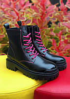 Женские ботинки Balenciaga Black/Pink Tractor Side-zip Low Boots (чёрные с розовым) красивые сапоги деми PD694 37