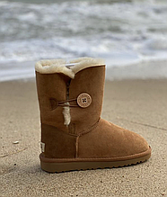 Жіночі коричневі високі зимові замшеві UGG Bailey Bow II з ґудзиком уги