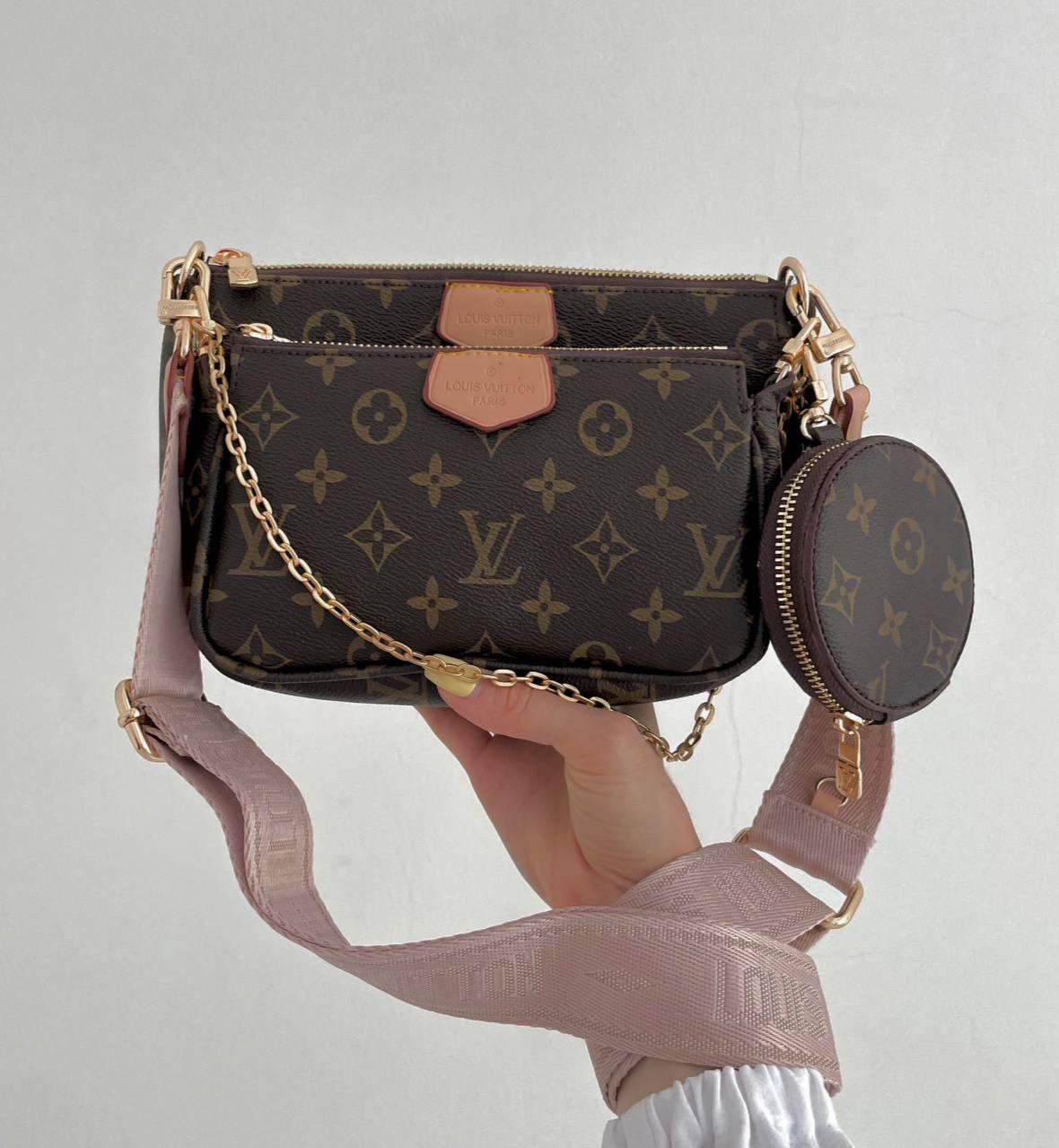 Сумка клатч жіноча LV Pink (Louis Vuitton) три в одній (коричнева) BONО1001 модна стильна зручна top