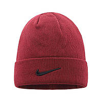 Шапка теплая Nike Red с отворотом унисекс (бордовая) PD6442 двойная вязаная шапочка брендированная Топ