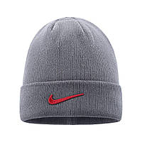 Шапка теплая Nike Gray с отворотом унисекс (серая) PD6442 двойная вязаная шапочка брендированная Топ