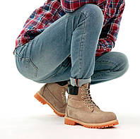 Мужские зимние ботинки Timberland Winter (бежевые) модные сапоги с мехом на шнуровке К13010 cross 43