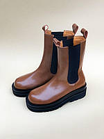 Женские ботинки Bottega Veneta Boots Brown Sole (коричневые с чёрным) высокие модные деми сапоги челси 6967 37