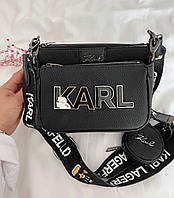 Женская сумка клатч 3 в одной Karl Lagerfeld black (черная) BONO000060 супермодный стильный набор мини сумочек