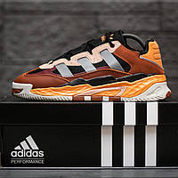 Мужские кроссовки Adidas Niteball (коричневые с оранжевым/чёрным) яркие модные спортивные цветные кроссы 2152 43