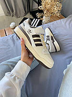 Женские кроссовки Adidas Forum 84 Low Off White Brown (белые с коричневым) качественные низкие кеды GG282