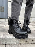 Женские ботинки Prada Boots Black (чёрные) молодёжные демисезонные сапоги на платформе PR003 cross 37