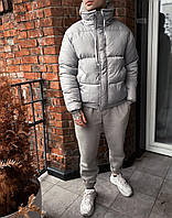 Куртка мужская зимняя короткая (серая) svit8 классная теплая водонепроницаемая на пуху с воротником стойка Топ L