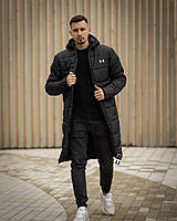 Куртка мужская зимняя длинная с брендом Und (черная) LIG05 стильный теплый молодежный пуховик с капюшоном XL