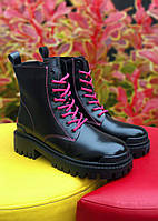 Женские ботинки Balenciaga Black/Pink Tractor Side-zip Low Boots (чёрные с розовым) красивые сапоги деми PD694 39