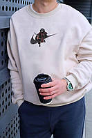 Худи NIKE с рисунком на груди (бежевое) WNV044 удобная модная одежда с капюшоном для любого сезона унисекс