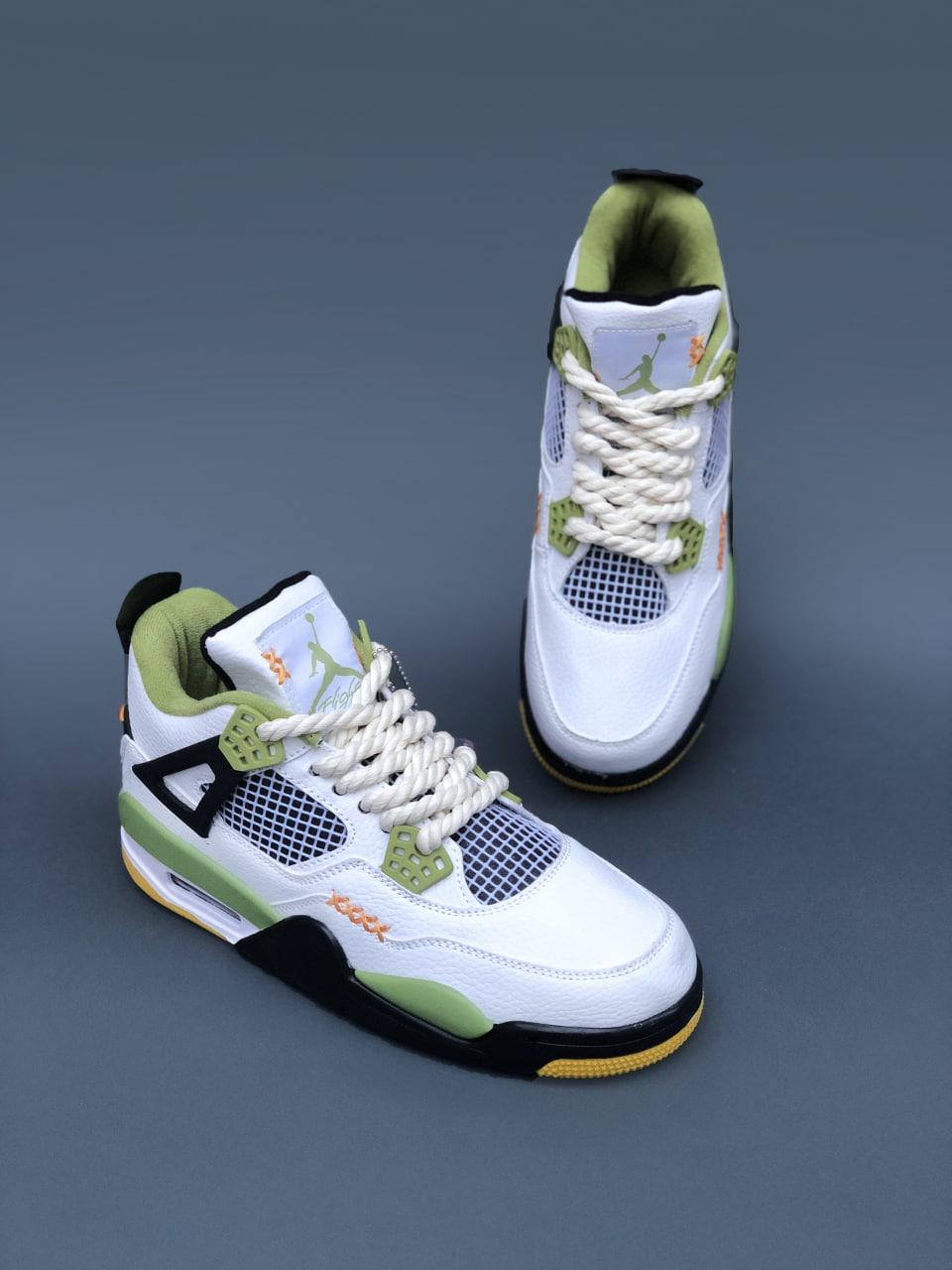 Чоловічі кросівки Nike Air Jordan 4 Retro White Green (білі з зеленим і чорним) спортивні кроси PD7363 топ, фото 1