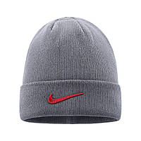 Шапка теплая Nike Gray с отворотом унисекс (серая) PD6442 двойная вязаная шапочка брендированная cross