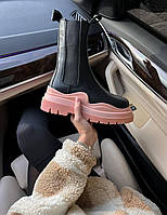 Женские ботинки Bottega Veneta Black Pink Premium (чёрные с розовым) сапоги челси на флисе 8304 Топ