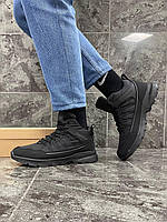 Мужские зимние кроссовки BONOTE (полностью чёрные) высокие удобные утеплённые кроссы на меху L870-1 Топ