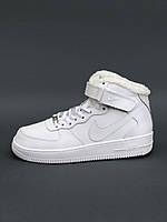 Женские зимние кроссовки Nike Air Force 1 High White Fur (белые) высокие тёплые модные кеды с мехом PD6972