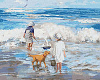 Картина по номерам Морской пейзаж. Дети и собачка 40*50 см Идейка KHO2323