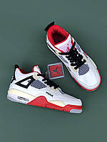 Мужские кроссовки Nike Air Jordan 4 Retro Red White (белые с красным и чёрным) низкие деми кроссы 7361 cross