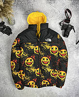 Зимняя мужская куртка The North Face черная желтая с принтом на манжете (логотип вышивка) до -25 градусов