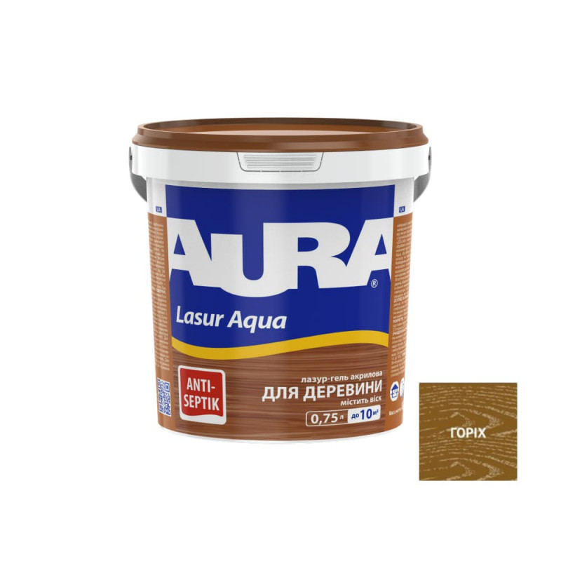Деревозахисний матеріал Aura Lasur Aqua шовковисто-матовий горіх 0,75л (39965)
