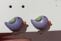 Детские клипсы серьги сережки (без прокола) металл и пластик птички фиолетовые