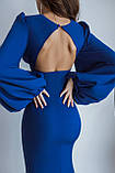 Жіноча сукня з об'ємними рукавами та відкритою спинкою Люкс електрик (різні кольори) ХС С М Л, фото 3