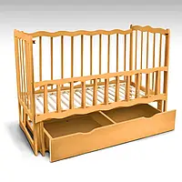 Детская деревянная кровать с откидным бортиком маятником и ящиком "Волна" ольха - цвет светло-коричневый