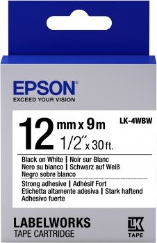 Epson Картридж зі стрічкою LK4WBW принтерів LW-300/400/400VP/700 Strng adh Blk/Wht 12 mm/9m