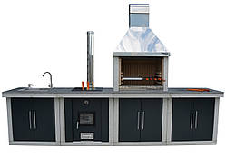 Вуличний камін-барбекю зі столом, столом-мийкою і казан-тандиром "Гарден Шеф" лофт