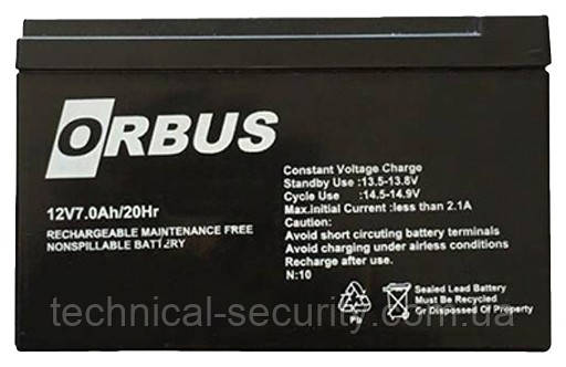 Аккумуляторная батарея ORBUS OR1270 AGM 12V 7Ah (150 x 65 x 90) 2.0 kg Q10/450 - фото 1 - id-p1724228477