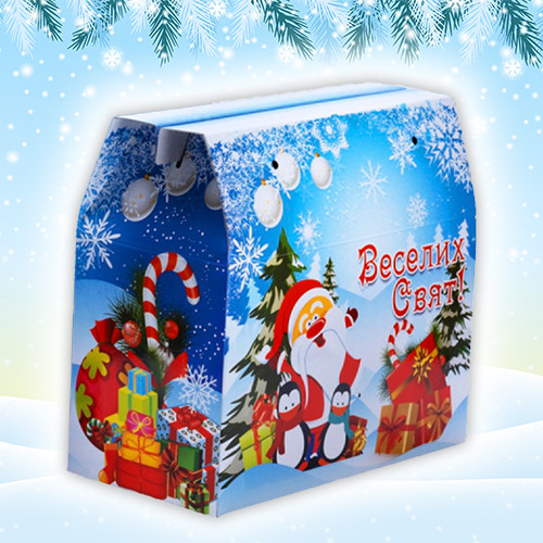 Новорічна упаковка для цукерок 2000г Cаквояж Синій / картонна упаковка для подарунків
