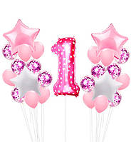Праздничный набор воздушных шаров "1 годик" (25 предметов), цвет - розовый