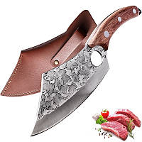 Кованый многофункциональный разделочный нож 16 см из нержавеющей стали с чехлом (FMCKSS-20)