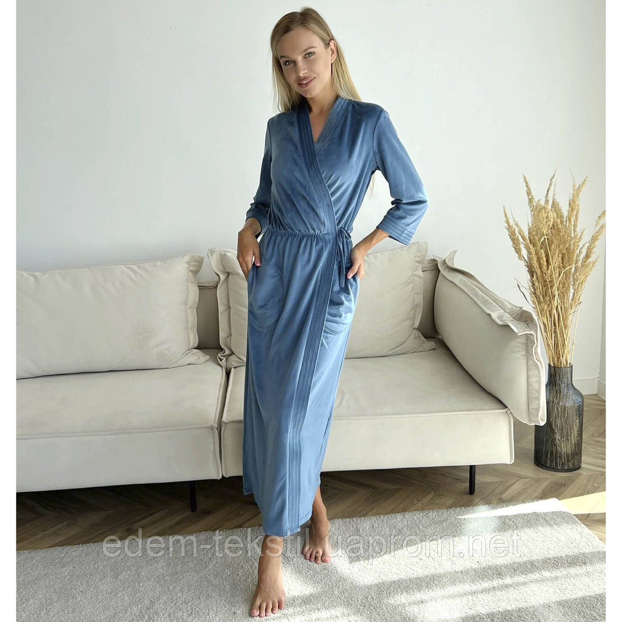 Длинный Женский Велюровый Халат Julia Ulich, Морская Волна, 2XL ...