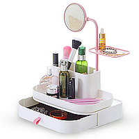 Органайзер для косметики с зеркалом и ящичком, Cosmetic rack with mirror, Розовый / Настольный ящик-органайзер